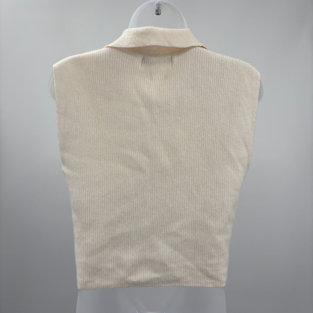 Colorush Cream V-Neck Collared Crop Top Ribbed Knit Polo Sweater Vest Womens 1 S - Picture 5 of 9